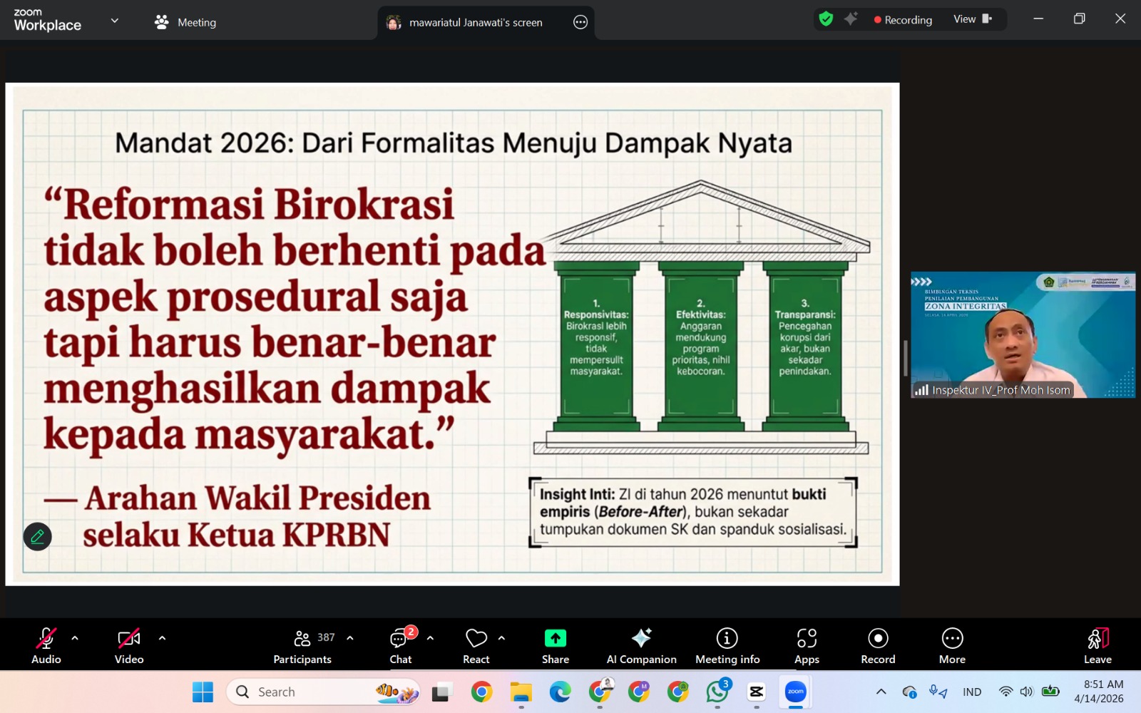 Menuju Madrasah ZI WBK, Kepala MTsN 9 Bantul Ikuti Bimtek Penilaian Pembangunan Zona Integritas
